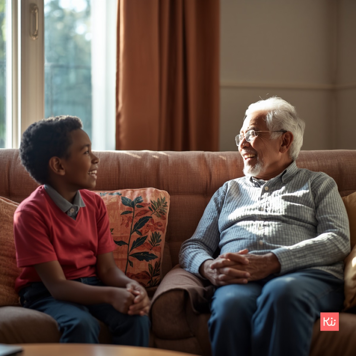 Un adolescent discute avec une personne âgée
